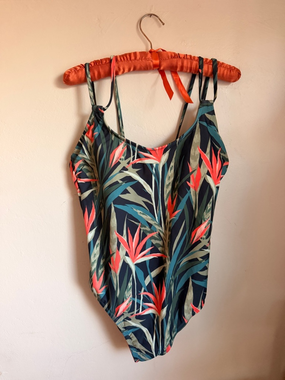 Kona Sol Navy One-Piece Swimsuit with Coral & Teal Tropical Print